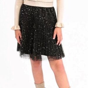 NWT Molly Bracken Girl Black Pleat Tulle Gold Splatter Skirt